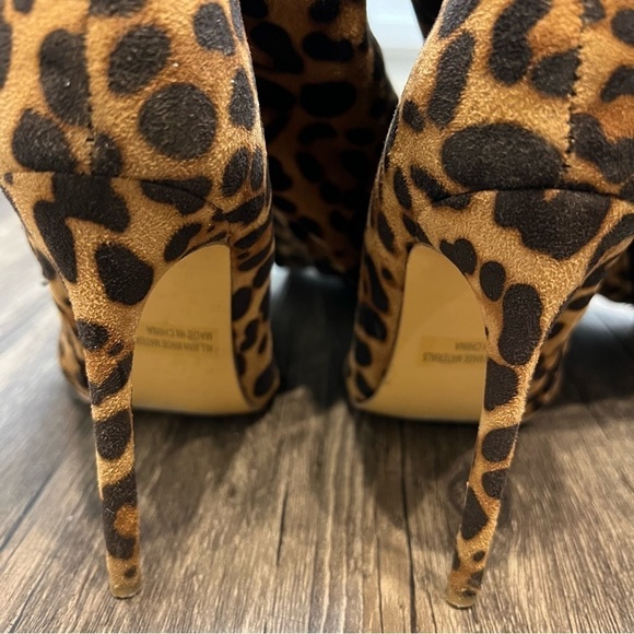 F21 Animal Print Brown Tan Suede High Heel Pointed Toe Stiletto Boots Size 8.5 - Picture 6 of 12